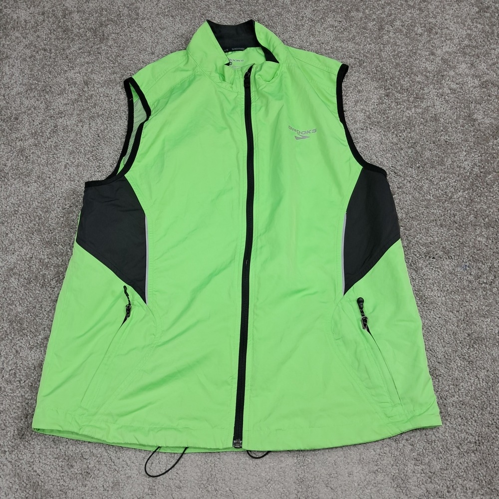 Brooks Mens Shelter‎ Technology Running Vest Neon Green Black Full Zip Size M